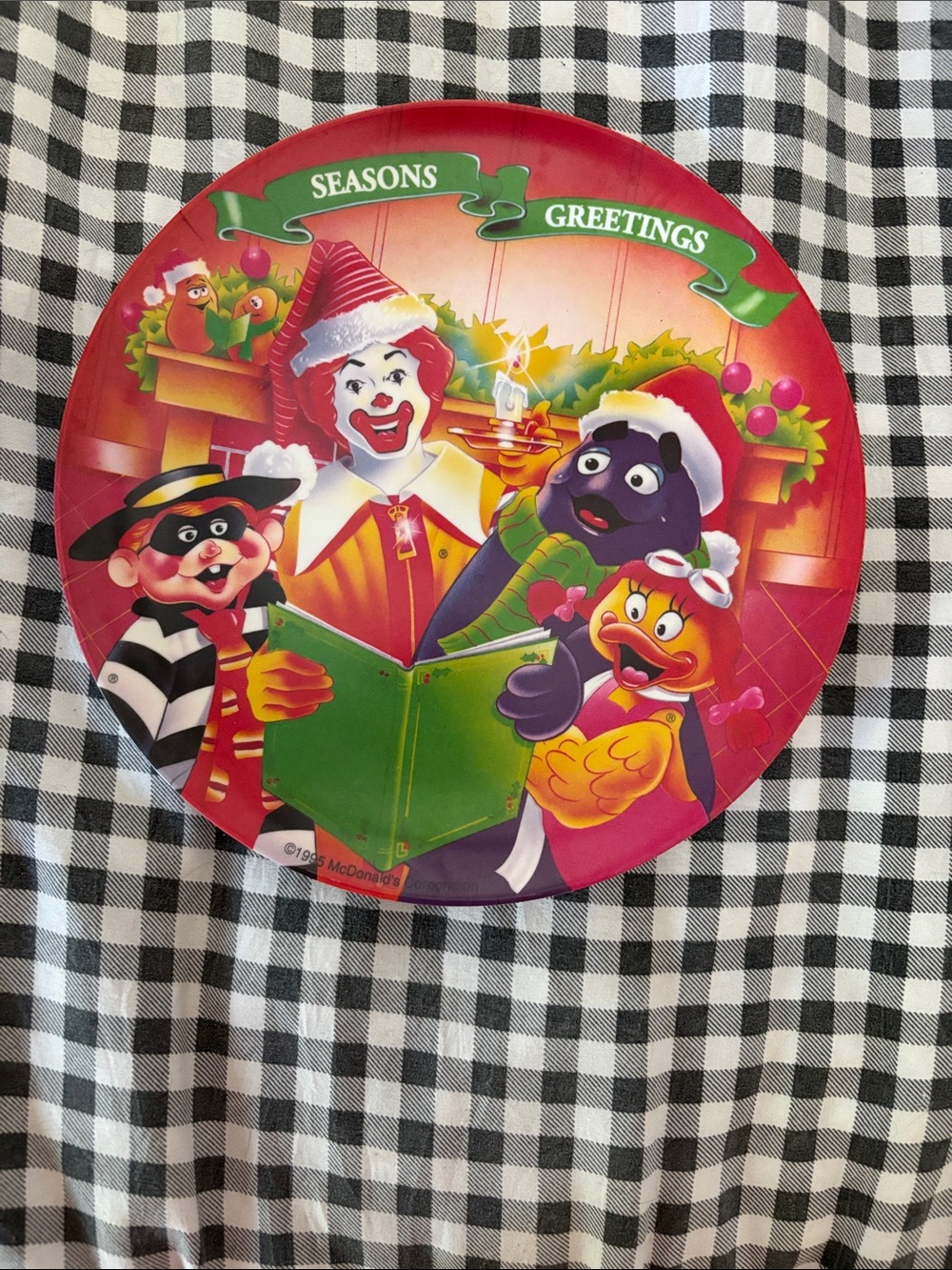 McDonald's Red Holiday Character Party Plate with Green Banner